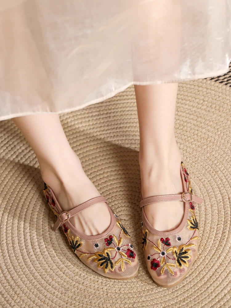 Floral Embroider Mesh Mary Janes Shoes Women Trasparent Elegant Flats Shoes Ladies Casual Summer Breathable Loafers Footwear 3