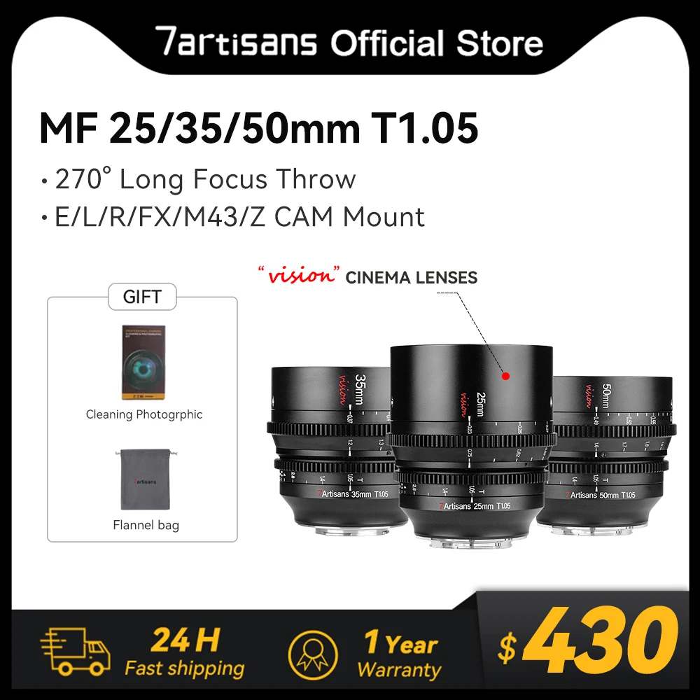 7Artisans 25Mm 35Mm 50Mm T1.05 Aps-C Cine Vision Obiettivo Per Fujifx X-T3 X-T10 X-T20 X-Pro1 Sony E A6400 A6000 Nex-7 Nex5C Micro 4/3 E-Pl1 E-Pl2 E-M