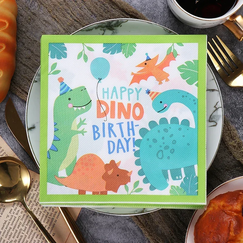 20pcs/Pac Dinosaur Printing Paper Napkins Cartoon Birthday Party Colorful Personalized Dress Up Paper Handmade Towels