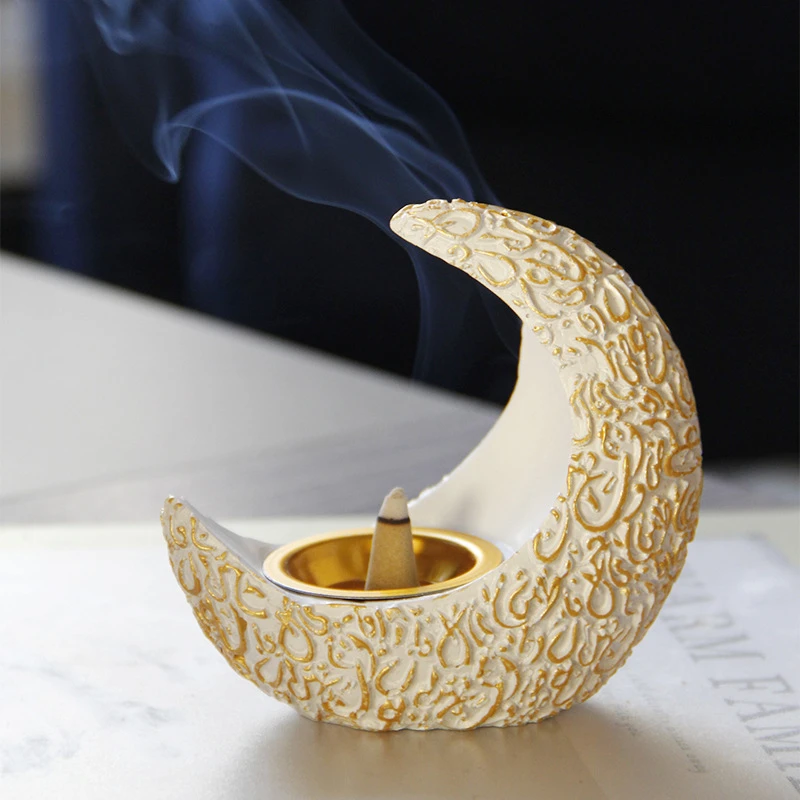 Ramadan Crescent Resin Censer Moon Incense Burner Eid Mubarak Desktop