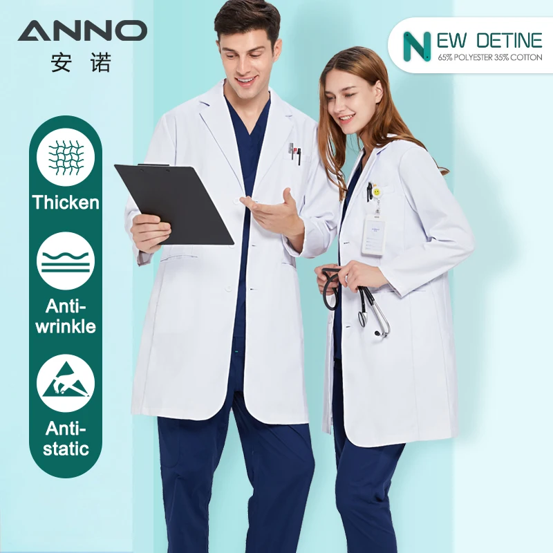 ANNO Anti-Static Lab Uniforms Calvary Twill Fabric Work Out Wear Pharmacy White Coats Doctor Hospital Clinic Gown Out Clothing