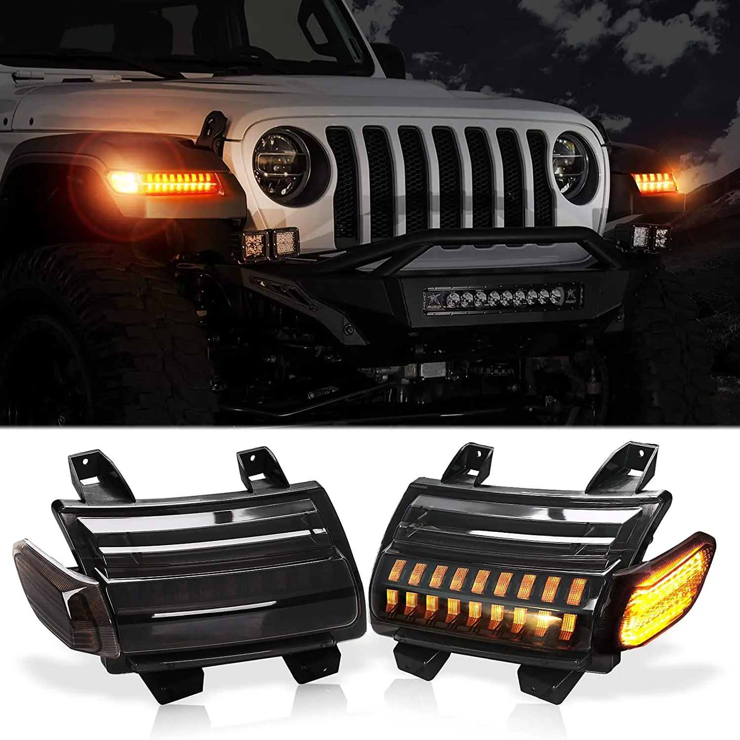 Led Jl Fender Lights With Led Side Marker Lights With Amber Turn Signal  Flashing For Jeep Wrangler Jlu Rubicon Sahara 2018-2022 - Signal Lamp -  AliExpress