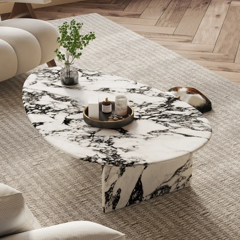 

Vintage Table Marble Irregular Oval Design Modern Simple Coffee Cabinet Living Room Floor Mueble Salon Home Furniture