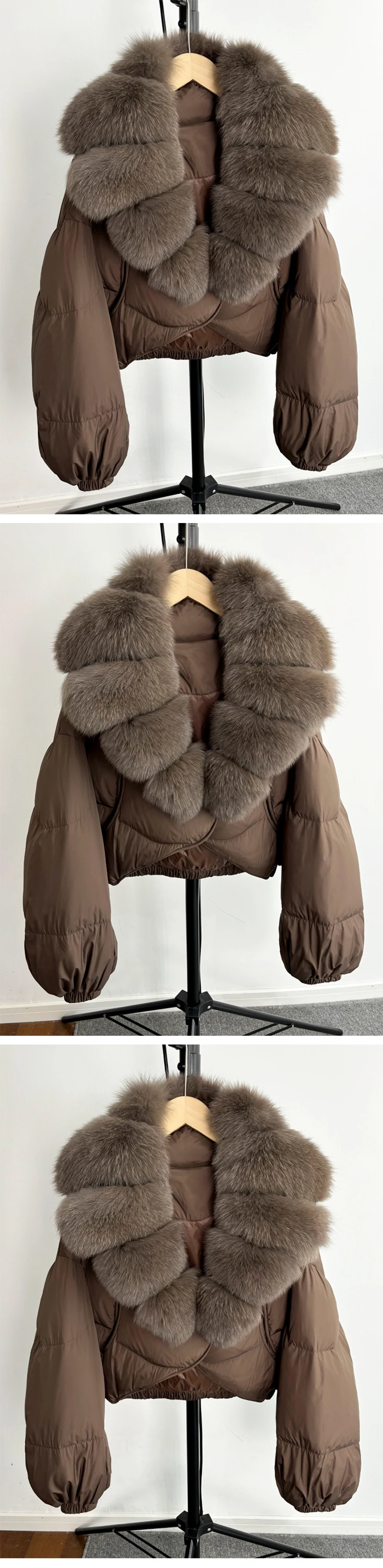 2025 New Winter Real Fox Fur Short Puffer Jackets Women Natural Thick Warm 90% White Duck Down Cropped Loose Waterproof Coat