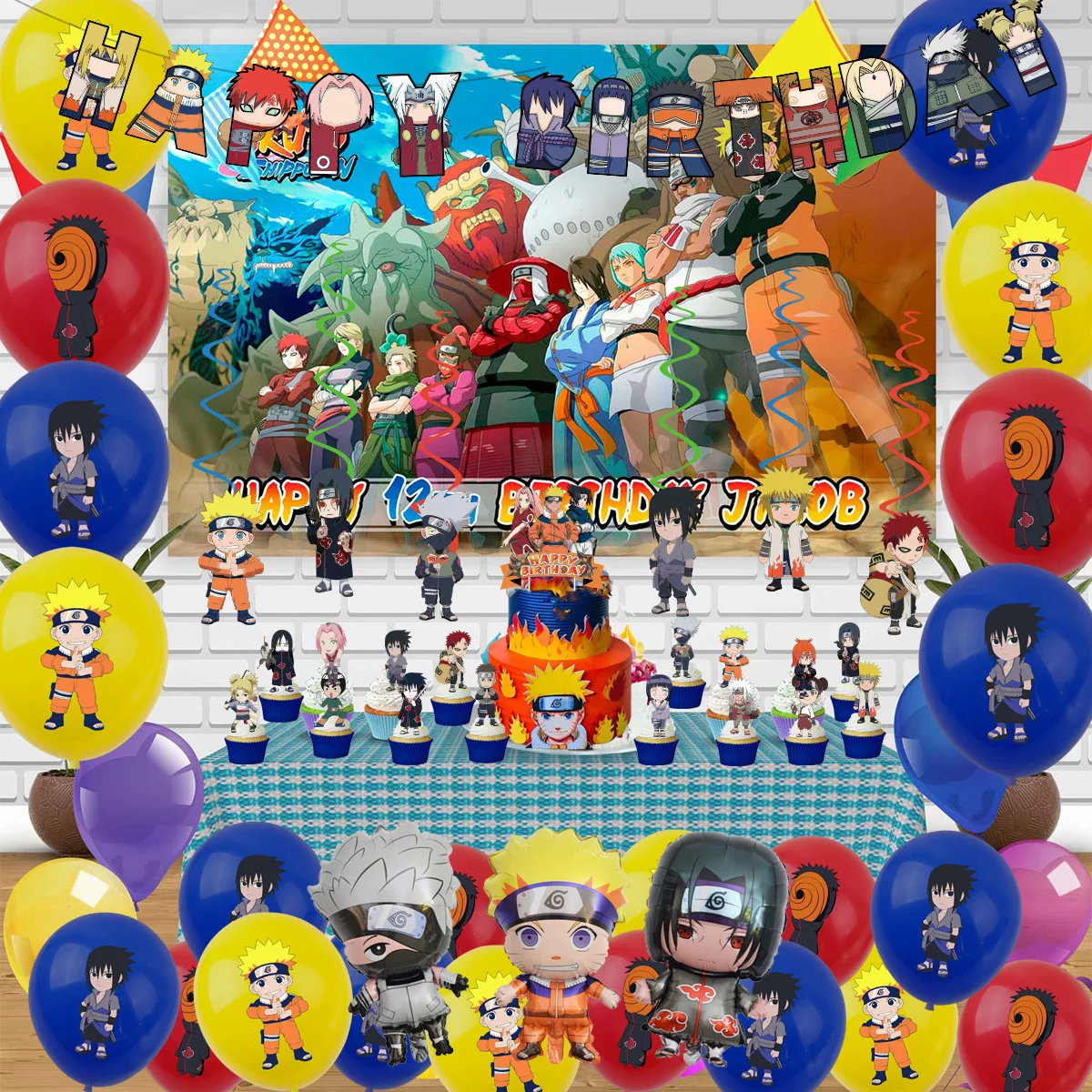 Naruto Anime Birthday Party Supplies Set - Decorations, Banner, Tablecloth, Plates, Balloons, and Gifts