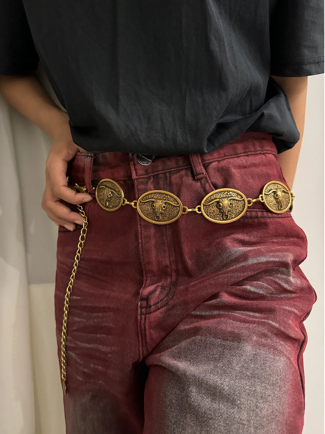 Vintage Silberkette Gürtel mit Sonnen- und Bullenmünzen, Damen-Taillengürtel, Y2K-Kleidgürtel, Designer-Gürtel für Frauen, Hochwertige Punk-Korsett-Gürtel – Detail 14