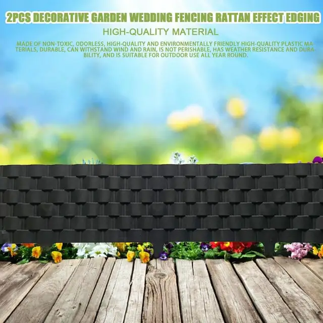 2 db Kerti Dekoratív Fekete Kerítés Esküvői Rattan Szőtt Műanyag Pázsit Szegélyek Összeállított Gyep Védőkerítés - Image 2
