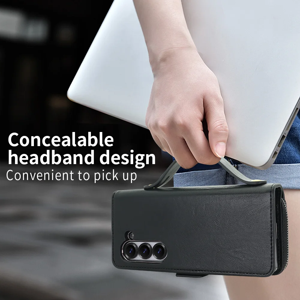 RFID Wallet Phone Case with Card Slots and Faux Leather Magnetic Flip Cover with Hand Grip, Zipper Coin Pocket