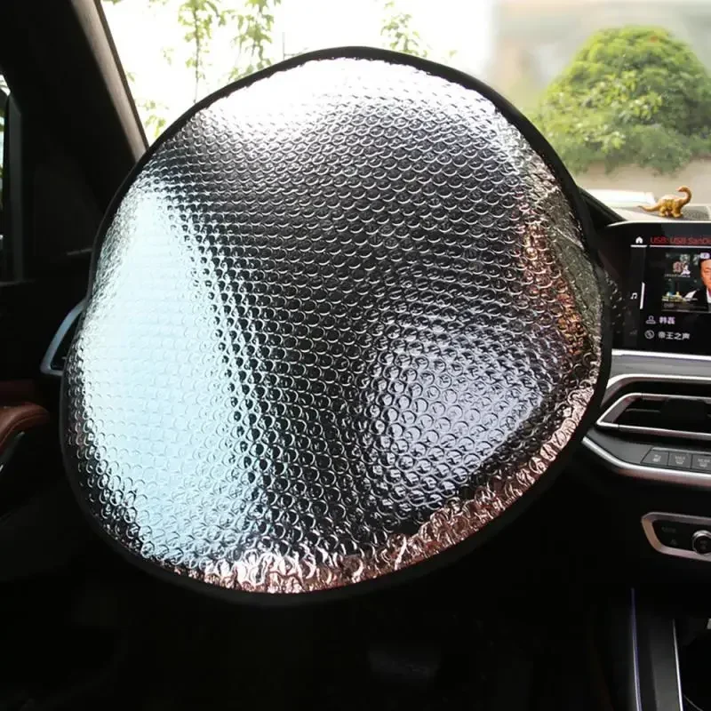 Car Steering Wheel Sun Shade Double Thick Sun Protection Foldable Anti-uv Sunscreen Car Supplies Steering Wheel Cover Silver