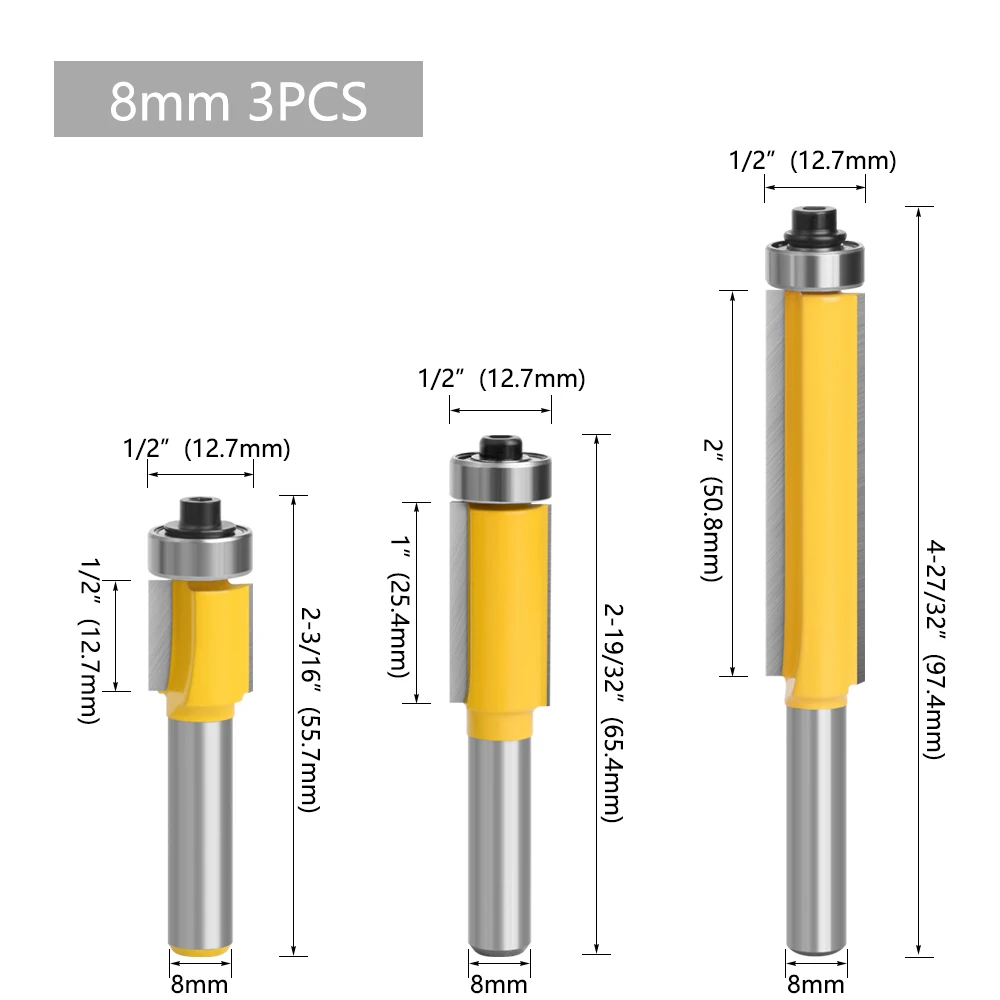 LAVIE 8mm Schaft Lange Klinge Flush Trim Router Bit Mit Lager Für Holz Vorlage Muster Bit Fräser – Detail 5