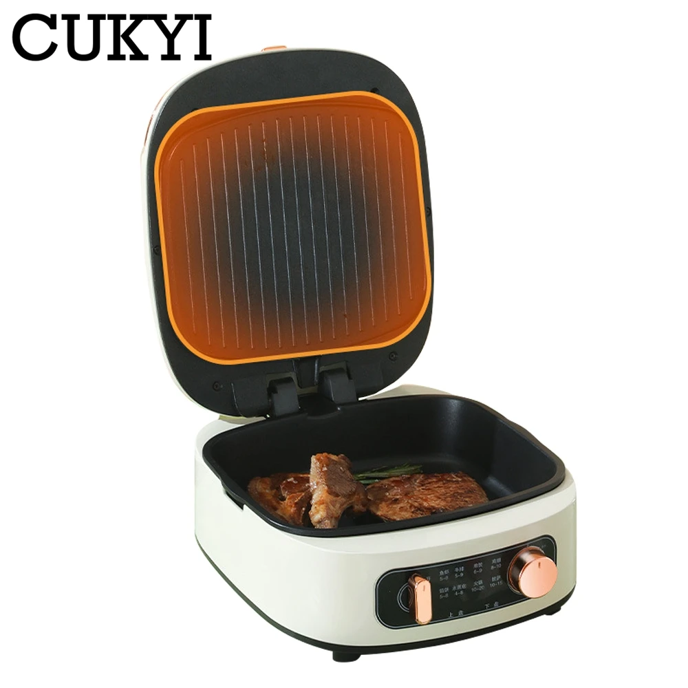 CUKYI Suspended Double-Sided Heating Baking Pan Electric Skillet Automatic Pizza Pancake BBQ Maker Grilling Machine 220V 3