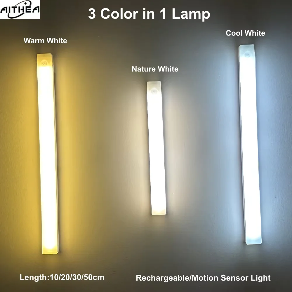 AITHEA Motion Sensor LED Night Light USB Rechargeable Bedside Lamp Wireless Portable Cabinet Tube Light for Wardrobe Staircase