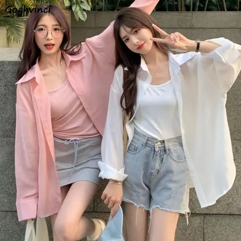 

Shirts Women Minimalist Preppy Style Summer Sun-proof Female Harajuku Korean Version Thin Comfort Loose Casual All-match Popular
