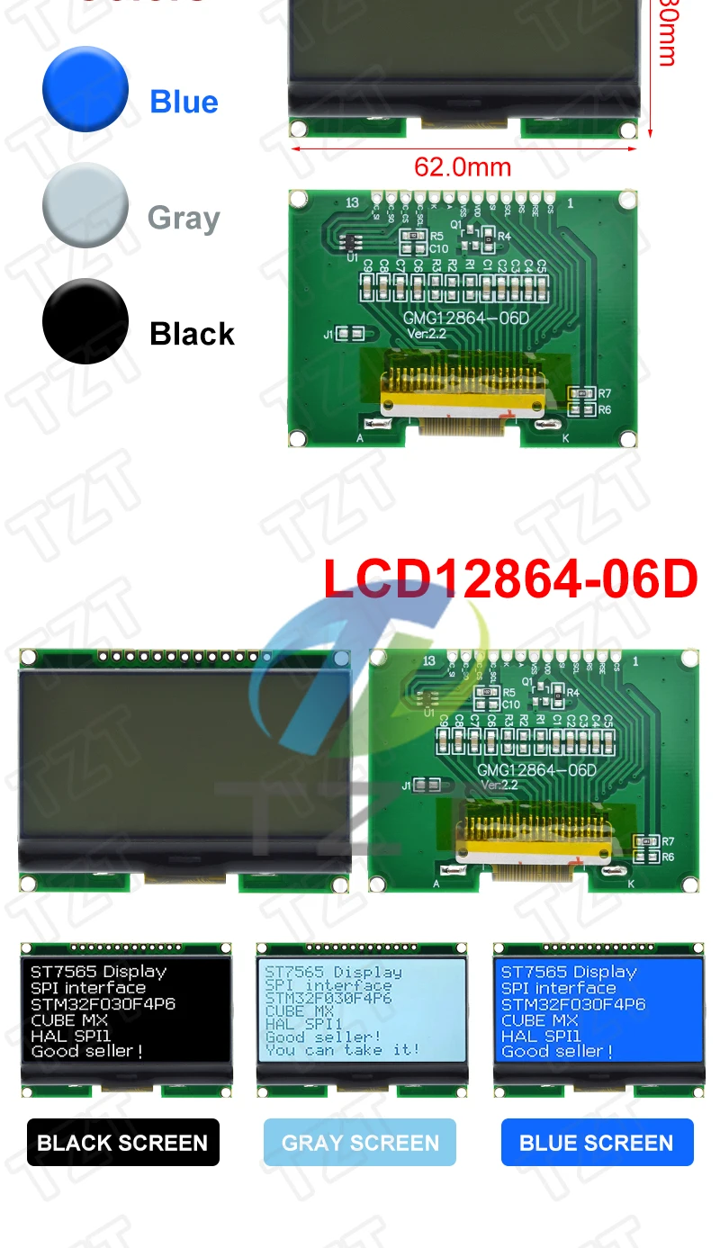 TZT 1/3PCS Lcd12864 12864-06D, 12864, LCD-Modul, COG, mit chinesischer Schriftart, Punktmatrixbildschirm, SPI-Schnittstelle – Detail 3