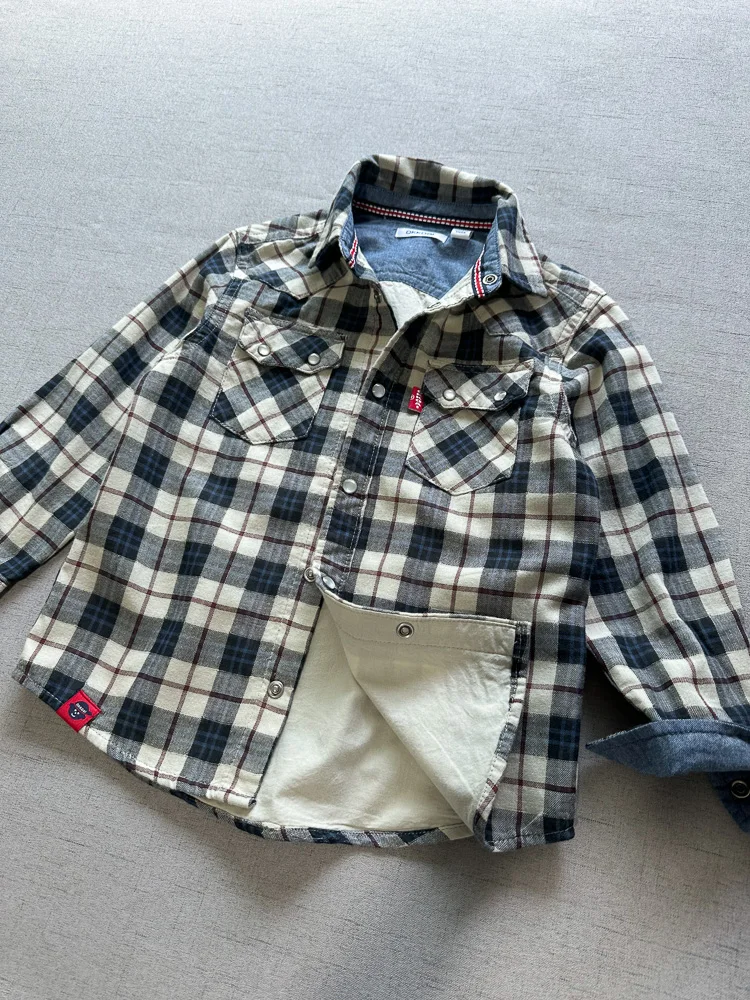 

Хлопковая двухслойная рубашка с длинным рукавом для мальчиков, 110-170