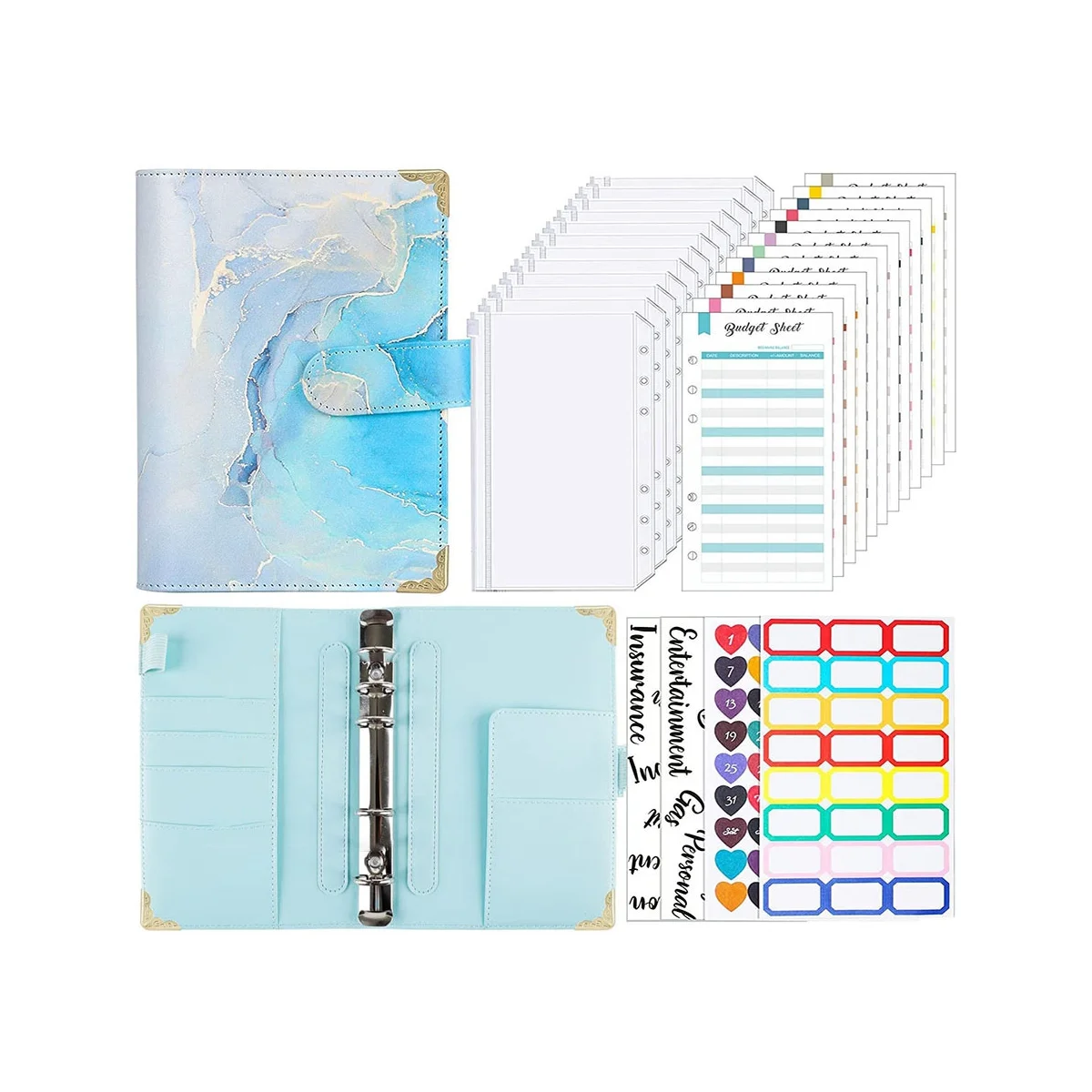 

Cash Wallet Envelope System, Budget Binder with Zipper Envelopes, for Cash Budgeting Card Storage Funding Plan (Blue)