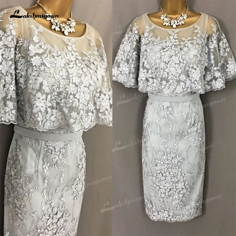 

Elegant Sheath Knee-Length Mother of the Bride Dress Lace Floral Wedding Guest Dresses Mother Party Gown Vestidos De Madrina