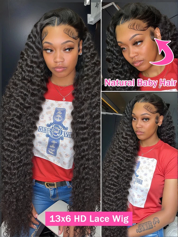 Water Wave Glueless Wig Human Hair Curly 40 42 Inch 13x6 13x4 HD Frontal Wig 250% Deep Wave Wear Go 5x5 HD Lace Closure