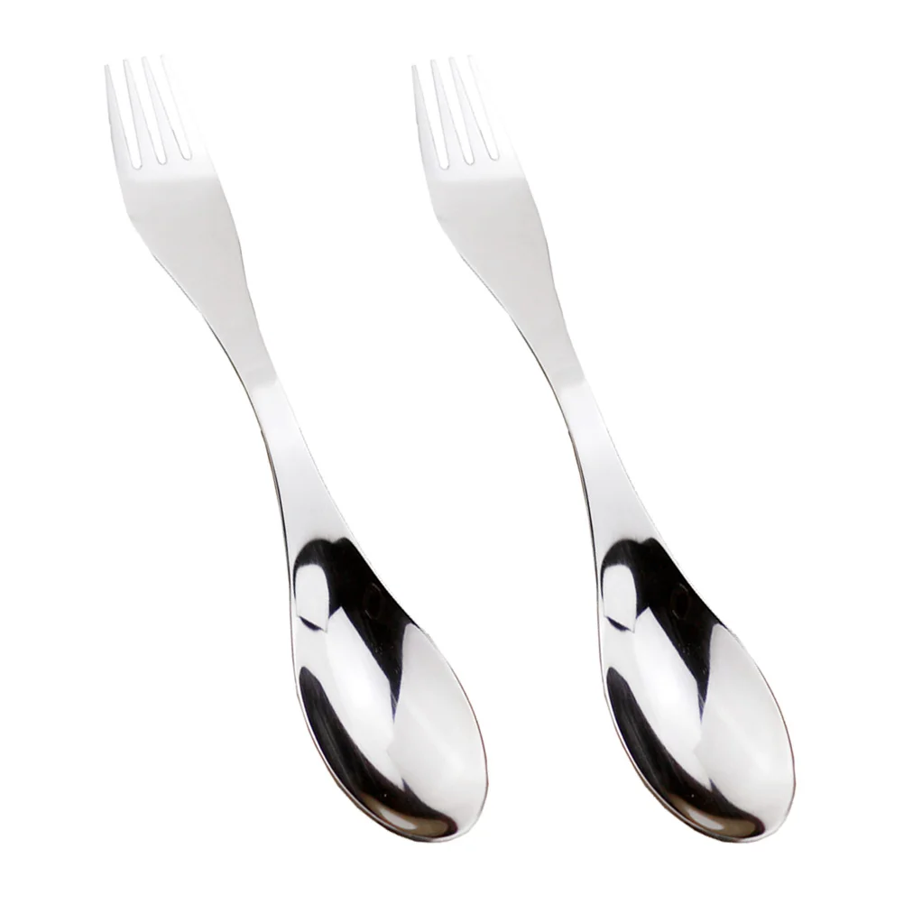 2pcs Stainless Steel Double-ended Spork Multifunction Fork Spoon Flatware for Camping Picnic Travel