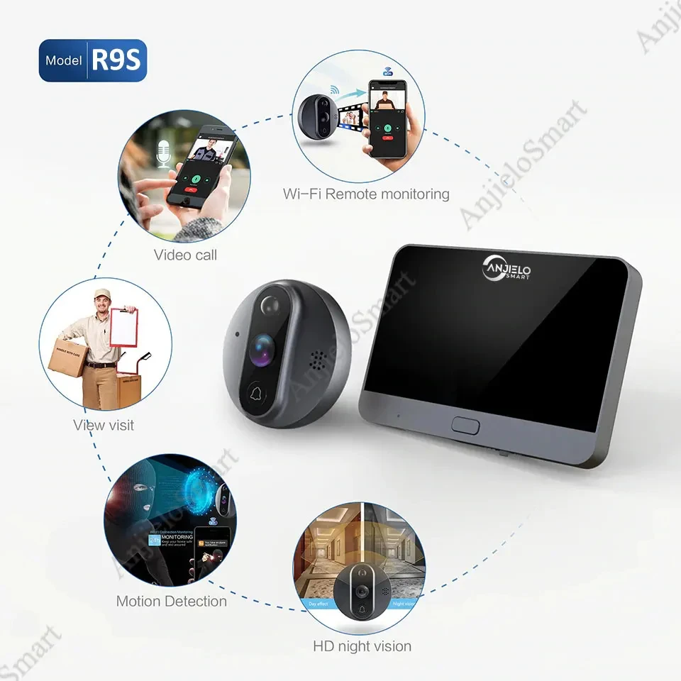 ANJIELO Tuya Smart Video Doorbell Peephole Door Camera with Motion Sensor 1080P