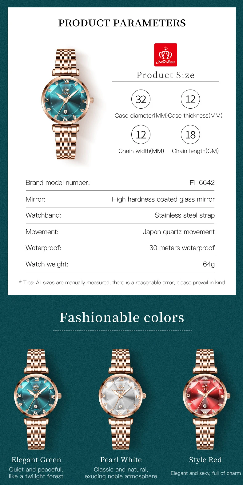 FATE LOVE Elegant Women's Watches Japan Movement Prismatic Cut Mirror Waterproof Stainless Steel Bracelet Sets Gift for Ladies 5