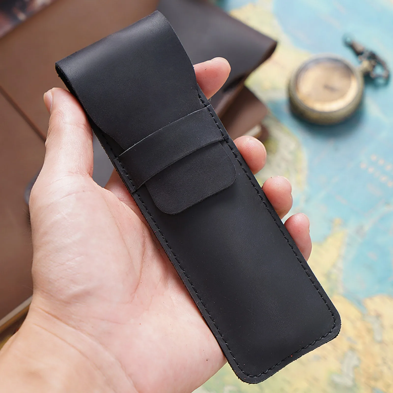 Premium Leather Pen Holder Pencil Case Retro Genuine Cowhide Pen Bag Pencil Pouch Durable Sleek Leather Single Pen Sleeve 4