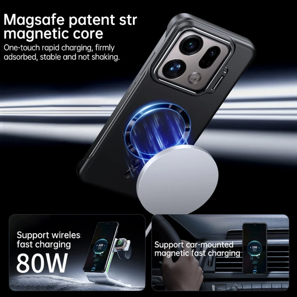 Enhanced Frosted Camera Fold Stand Holder Phone Case with Magnetic Bumper and Non-Slip Cover