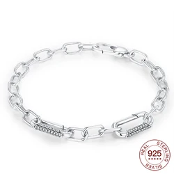Elegant Sterling Silver Beaded Bracelet with Diamond Clasp - Perfect DIY Jewelry - 17cm (NBB0047)