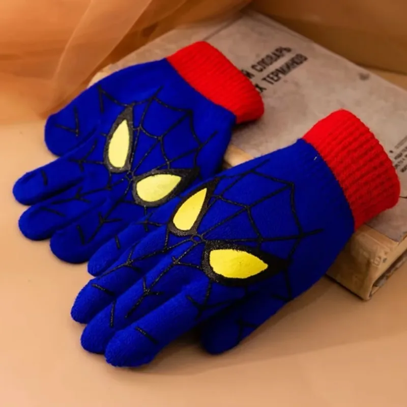 Children Gloves Diseny Spiderman Warm Double-layer Cartoon Five-finger Gloves 5-10Y Anti-freezing Hands Marvel Christmas Gift