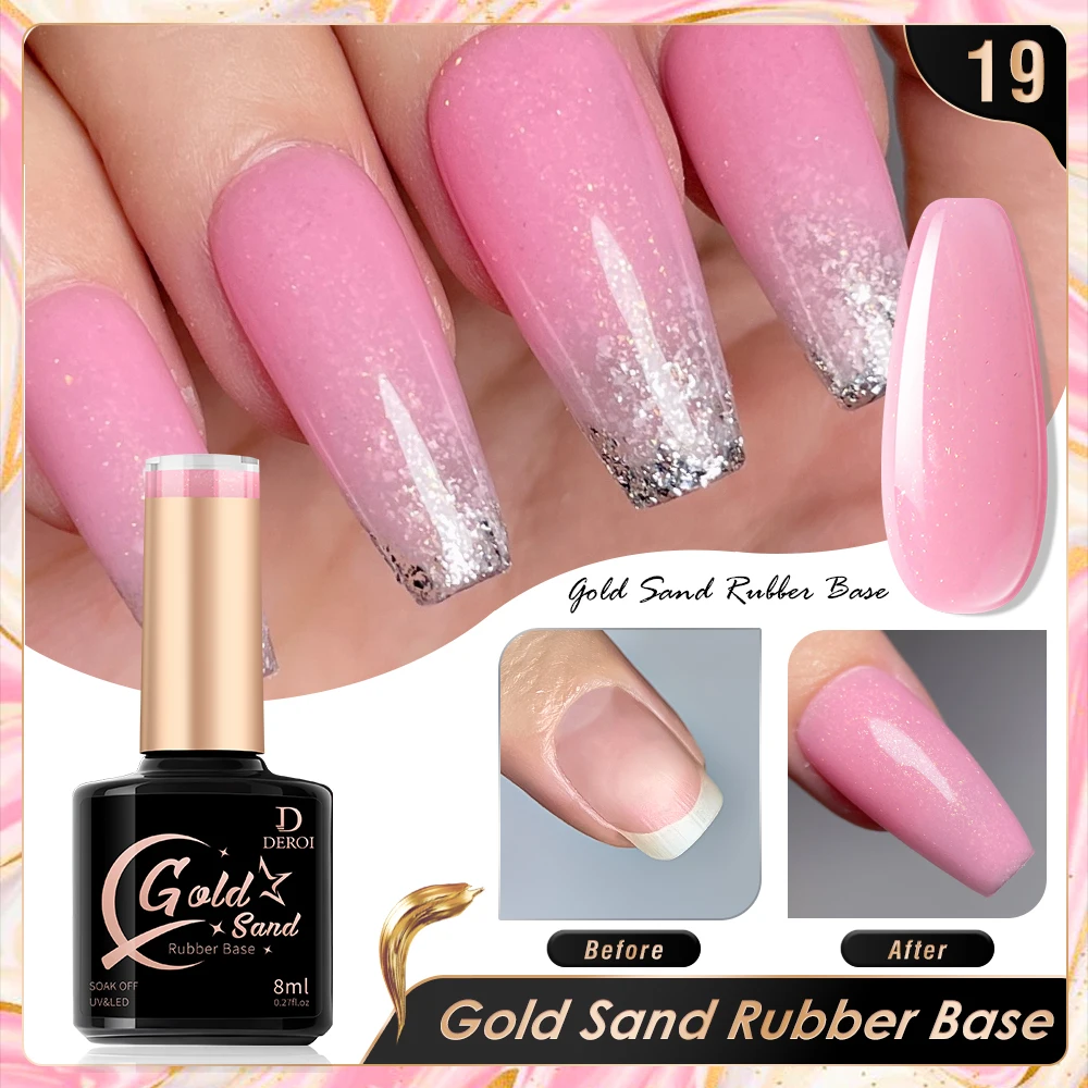 Deroi Rubber Base Coat Gel UV Top Coat Nail Gel Polish Nude Pink Glitter Polish Varnish Semi Permanent Soak Off for Manicure