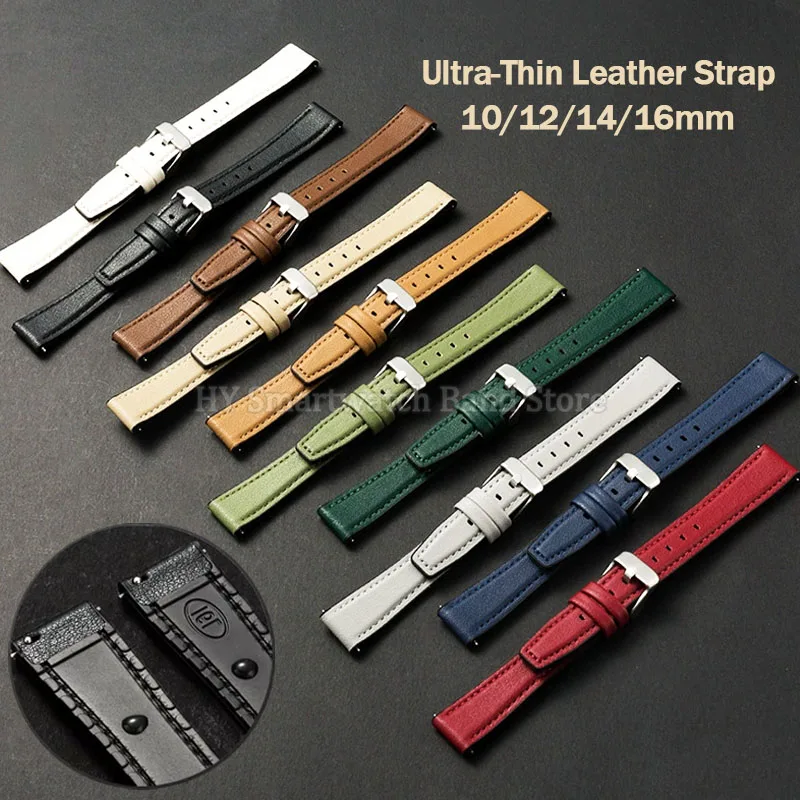 Premium Ultra-Thin Leather Watch Strap with Quick Release and Silicone Backing