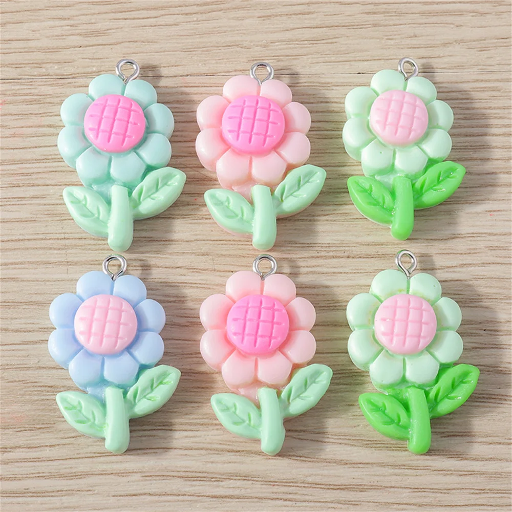 Tusember 15 Stück 14*22mm Niedliche Sonnenblumen-Anhänger Cartoon-Harzblumen-Anhänger für Schmuckherstellung Ohrringe Halskette Zubehör