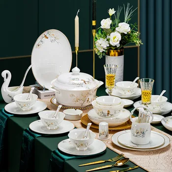 chinese porcelain plates dinner sets full set ceramic fine bone floral china dinnerware set assiette cuisine ensemble Bowl