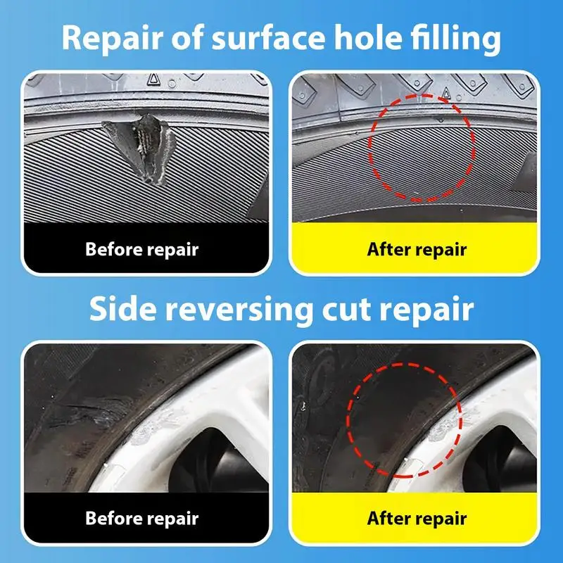 Cola de reparo do pneu do carro, Fixação rápida, Resistente a água e temperatura, Cola de borracha, Fios menos Bond