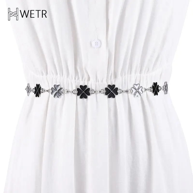 

Fashion Four Leaf Clover Waist Chain For Women Adjustable Metal Waist Belt Dress Shirt Decorative Waist Chains