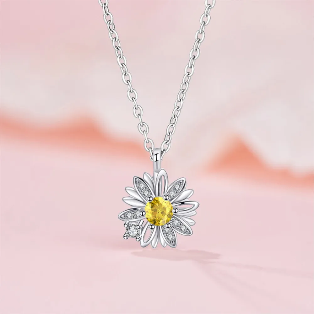 Light Luxury Zircon Daisy Flower Pendant Necklace for Women Exquisite  High Quanlity Sense Clavicle Chain Party Jewelry Gifts