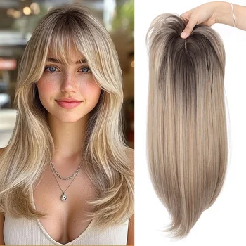Topper per capelli sintetici da 20 pollici con frangia 3D 360 °   Copricapo Soffice e Voluminoso per Donne con Capelli Diradati e Lunghi