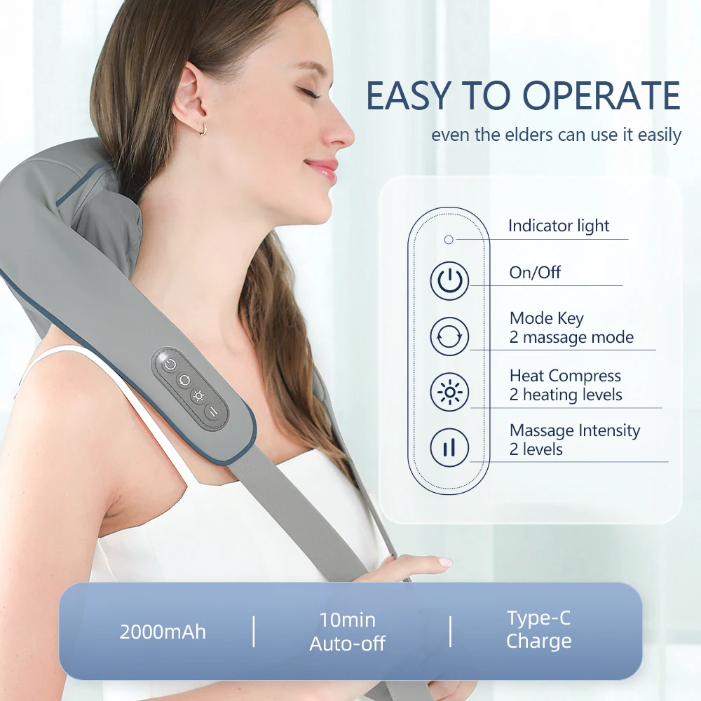 Foreverlily 26W Neck Shoulder Massager Brushless Motor Body Kneading Massage Shawl Trapezius Neck Back Cervical masajeador