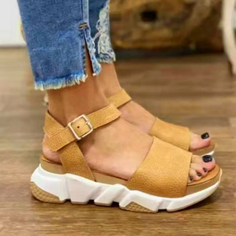 Atikota Summer Women Platform Sandals Elegant Female Outdoors Ankle Buckle Casual Shoes Lady Large Size Leopard Sandal 2022 New