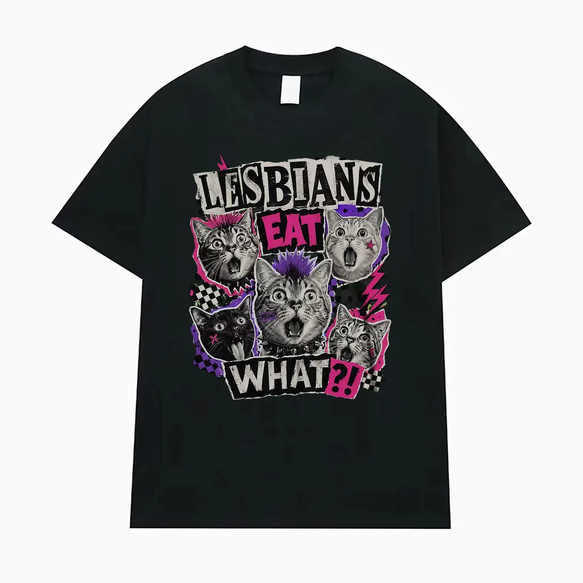 Lustige Lesben-Foodie-Punk-Katzen-Grafik-T-Shirts für Männer und Frauen, modische Vintage-Kurzarm-T-Shirts, Sommer-Tops, 100 % Baumwoll-T-Shirt