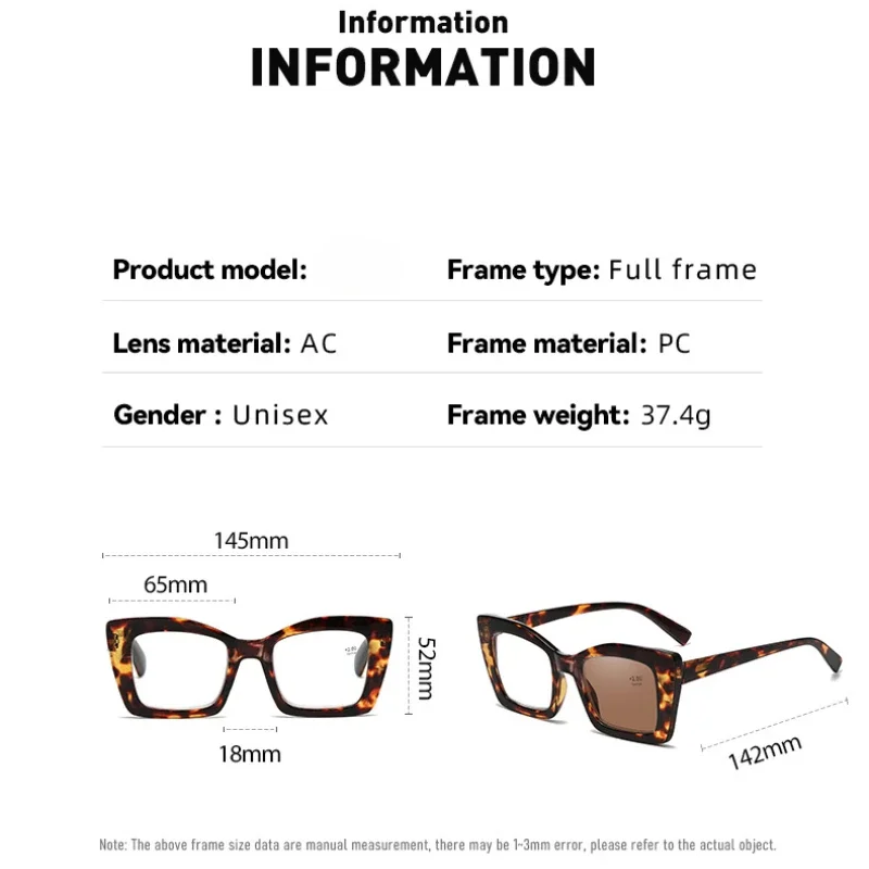 Luxury Ladies Oversized Photochromic Reading Glasses Fashion Trend Anti Blue Light Far Sight Finished Color Changing Sunglasses 6