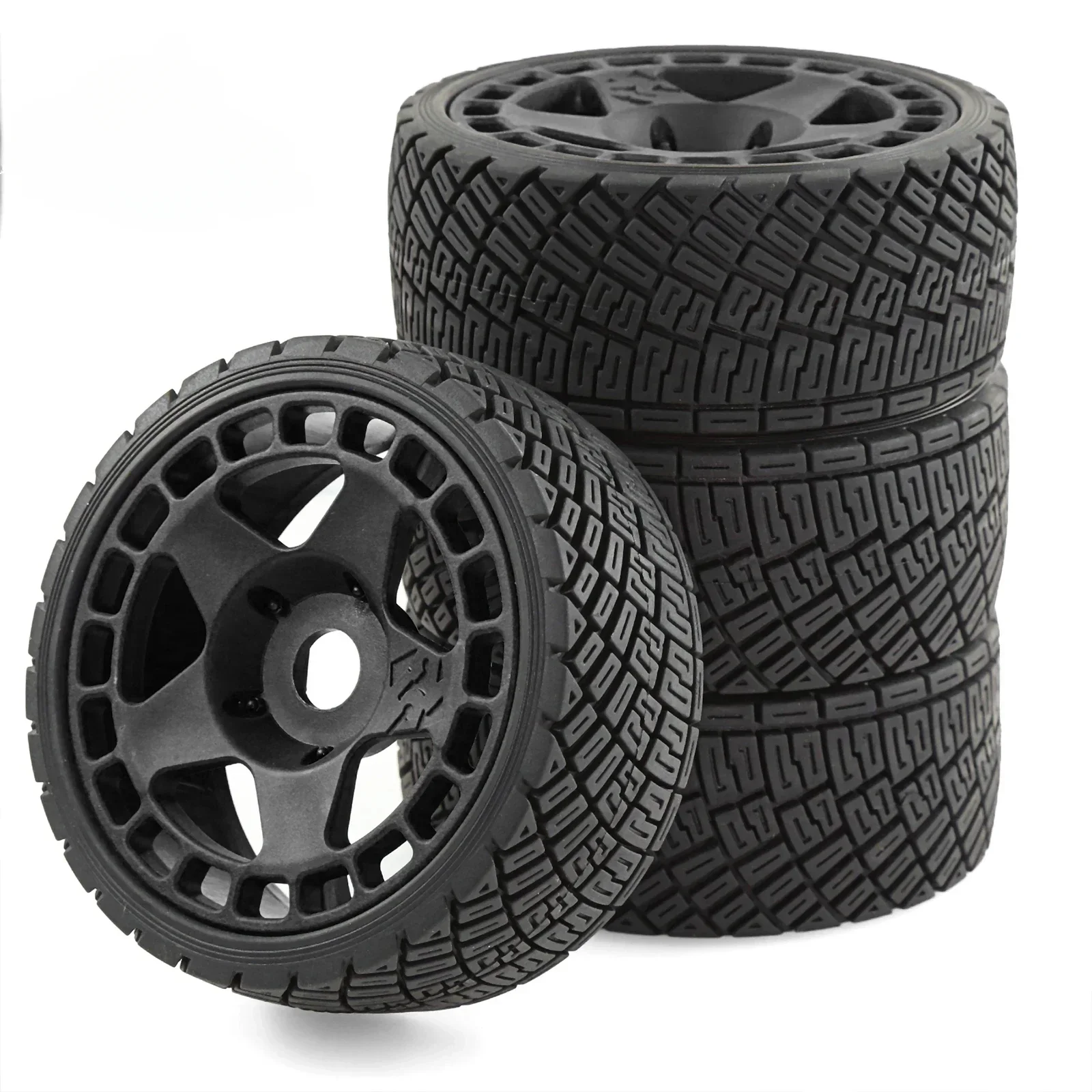 Pneus RC 1/8 1/7 Buggy 100mm 17mm Hex blancs avec un éclairage mettant en valeur la texture.