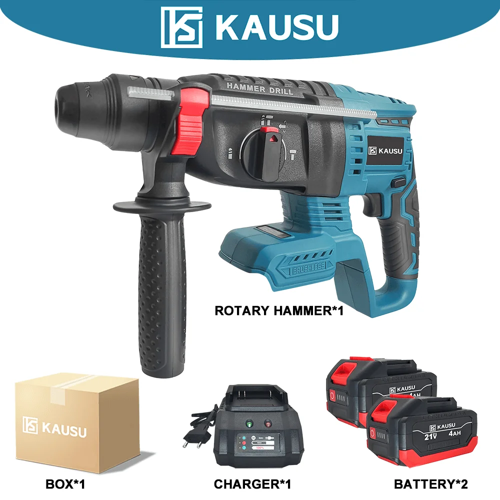 KAUSU Brushless Electric Impact Hammer 3 In 1 Cordless Rotary Drill Steel Concrete Multifunctional Power Tool Makita 18V Battery
