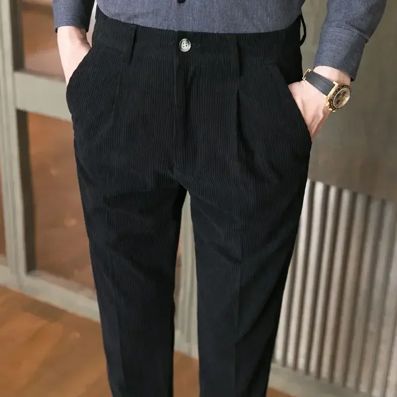 Men's Casual Pants Autumn Winter Corduroy Dress Pants Slim Korean Version