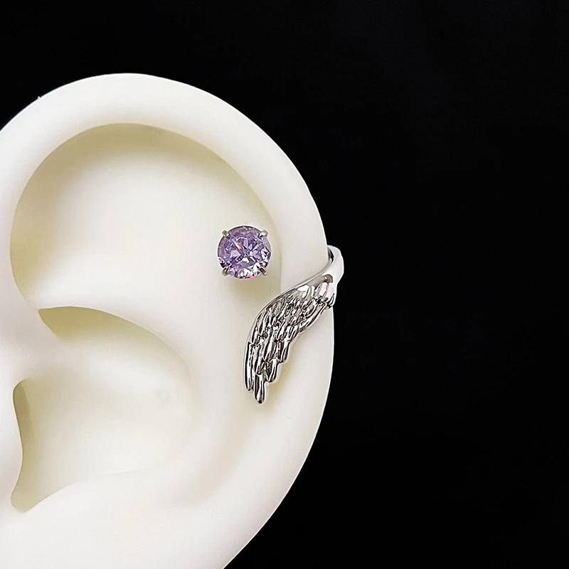 LATS 1pcs Silver Wing Ear Bone Nail for Women Zircon Earrings Accessories Jewelry