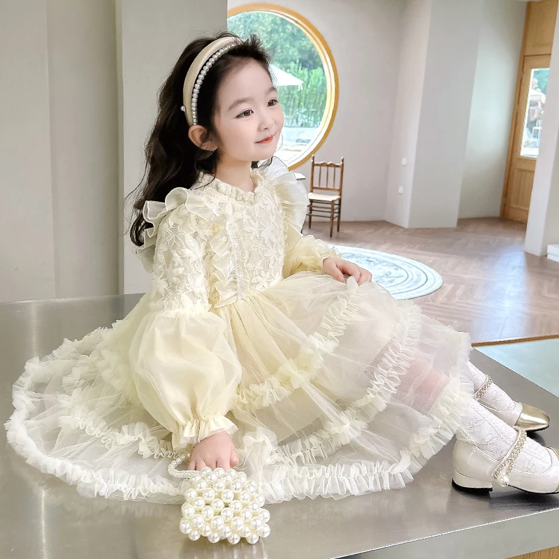 Spring Baby Girls Dress Children Clothes Floral Puffy