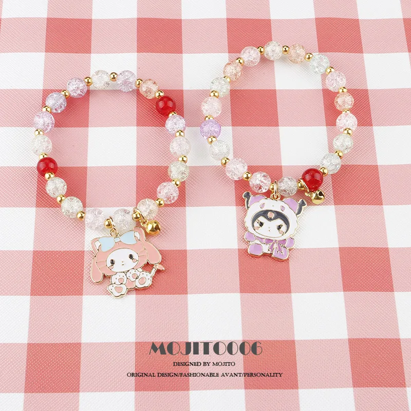

Sanrio Kawaii Hello Kitty Kuromi My Melody Cinnamoroll Pochacco Double Layer Crystal Beaded Bracelet Student Bestie Bracelet