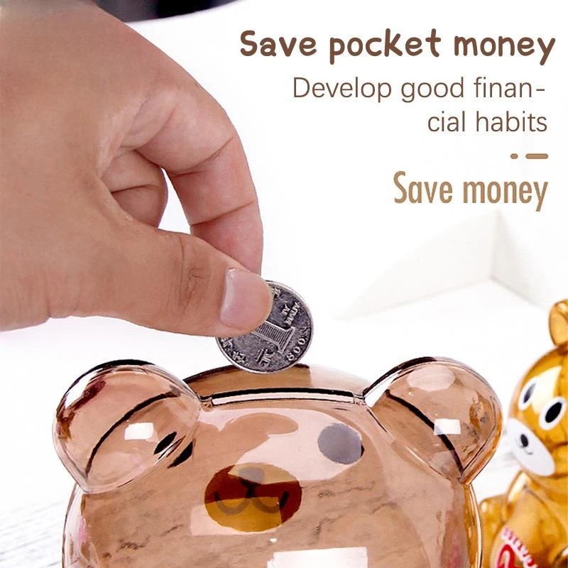 Creative Little Bear Piggy Bank Cash Bag Cute Safe Deposit Box Transparent Coin Paper Money Saving Box Kids Gift