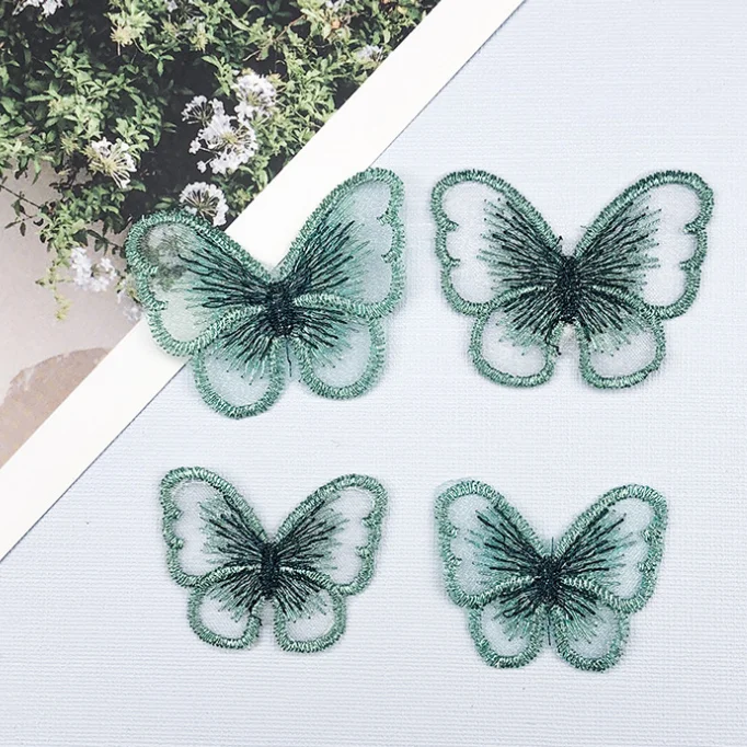 Vibrant Gold Thread Embroidered Butterfly Patches - Set of 10 in 14 Colors for Garment Embellishment