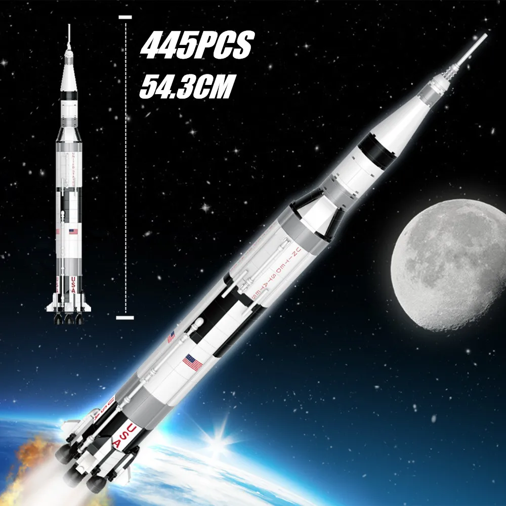 54Cm Usa Nasas Exploring Apollos Saturn V Space Launch Rocket Model Building Blocks Mattoni Bambini Kid Toy Gift Boys